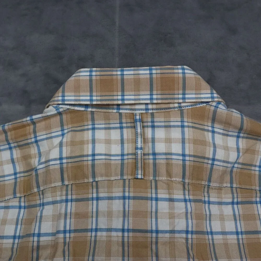 Banana Republic Shirt Mens Large Brown Plaid Button Up Flip Cuff Work Dress